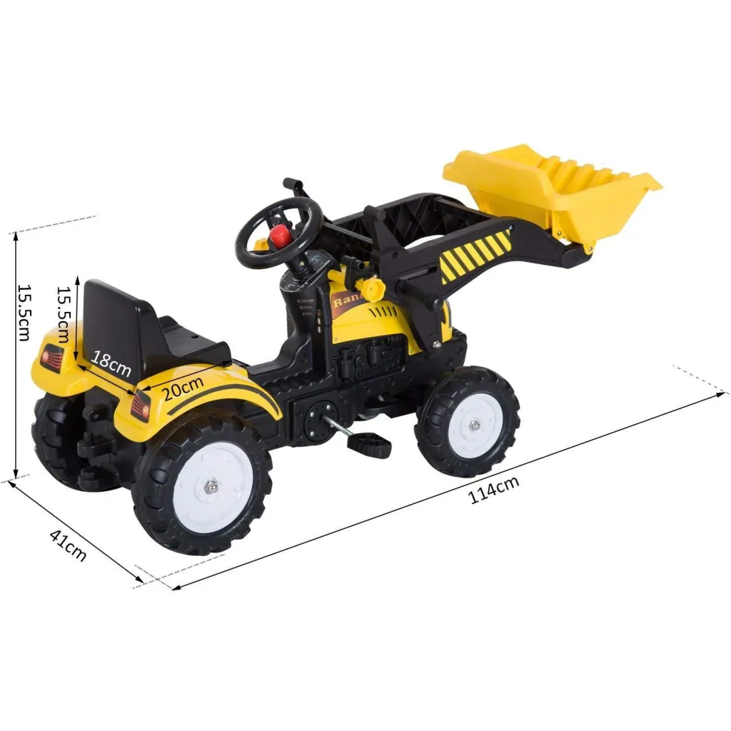 Tretauto Traktor mit Fontlader ab 3 Jahre Schwarz+Gelb