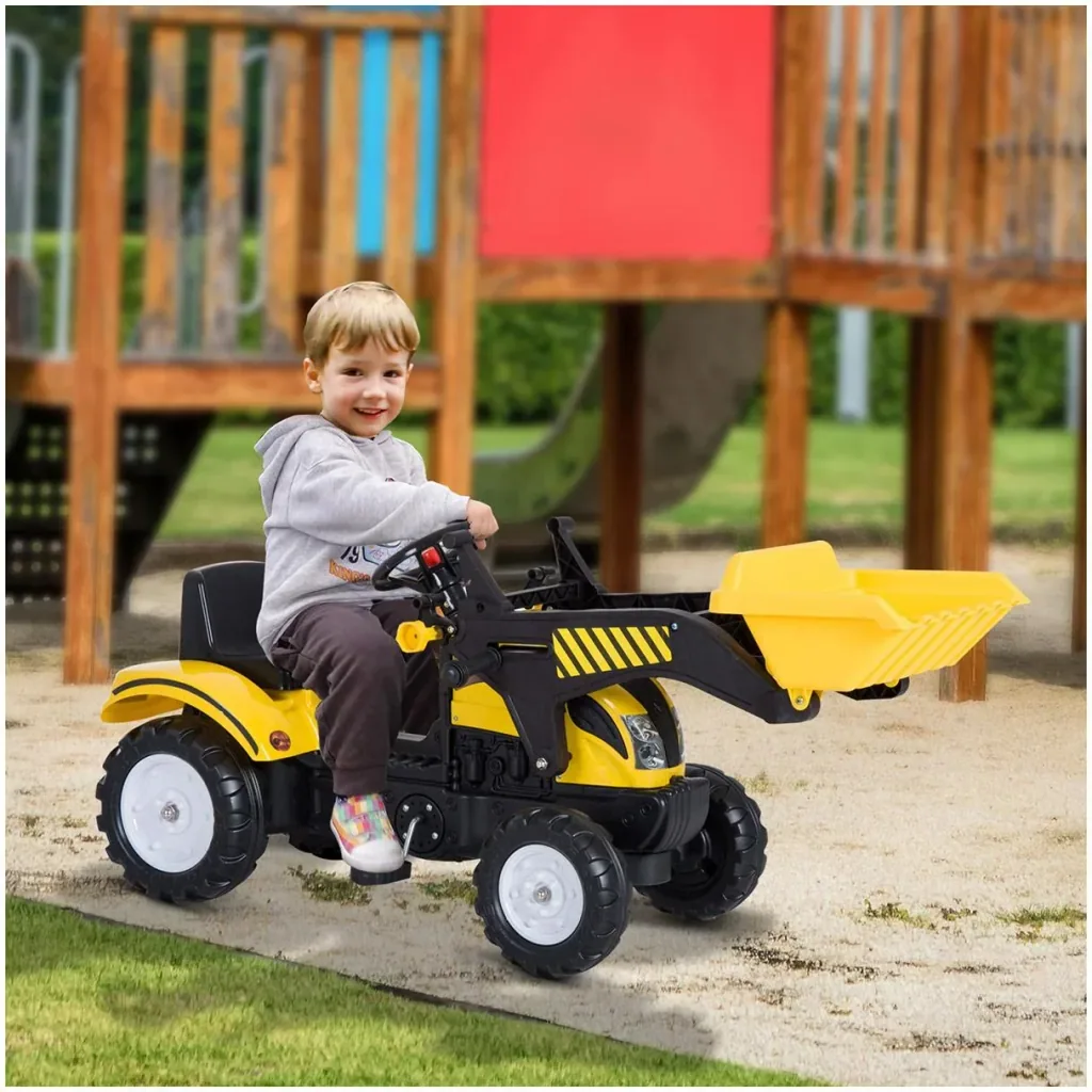 Tretauto Traktor mit Fontlader ab 3 Jahre Schwarz+Gelb