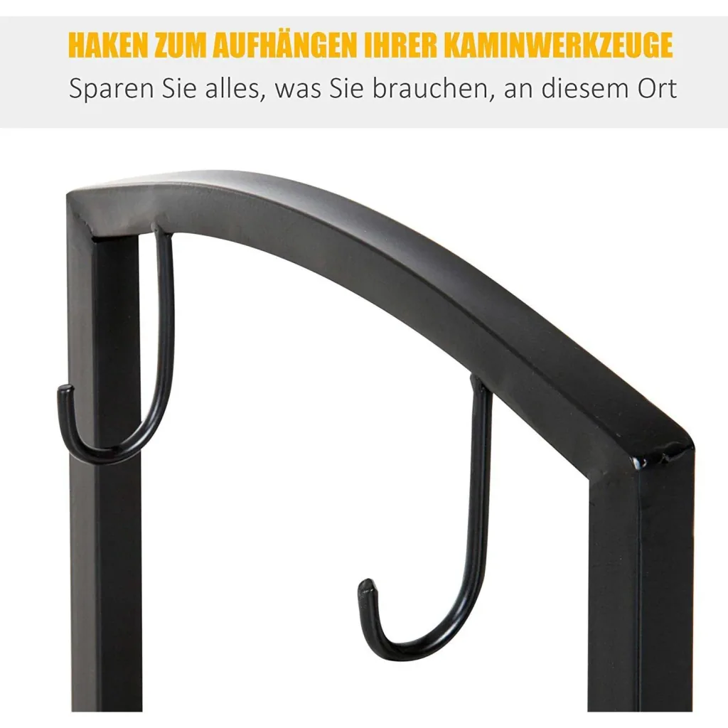 Kaminholzständer Brennholzregal mit Kaminbesteck Schwarz
