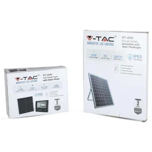 VT-40W Solar-Flutlicht mit Solarpanel - 1050 Lm - 6000K - Schwarz
