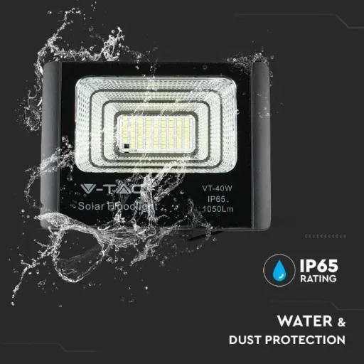 VT-40W Solar-Flutlicht mit Solarpanel - 1050 Lm - 6000K - Schwarz