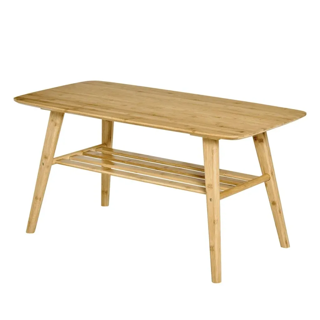 Couchtisch Beistelltisch Bambustisch Tisch Wohnzimmertisch Kaffeetisch mit Regal minimalistisch stabil Bambus Naturholz