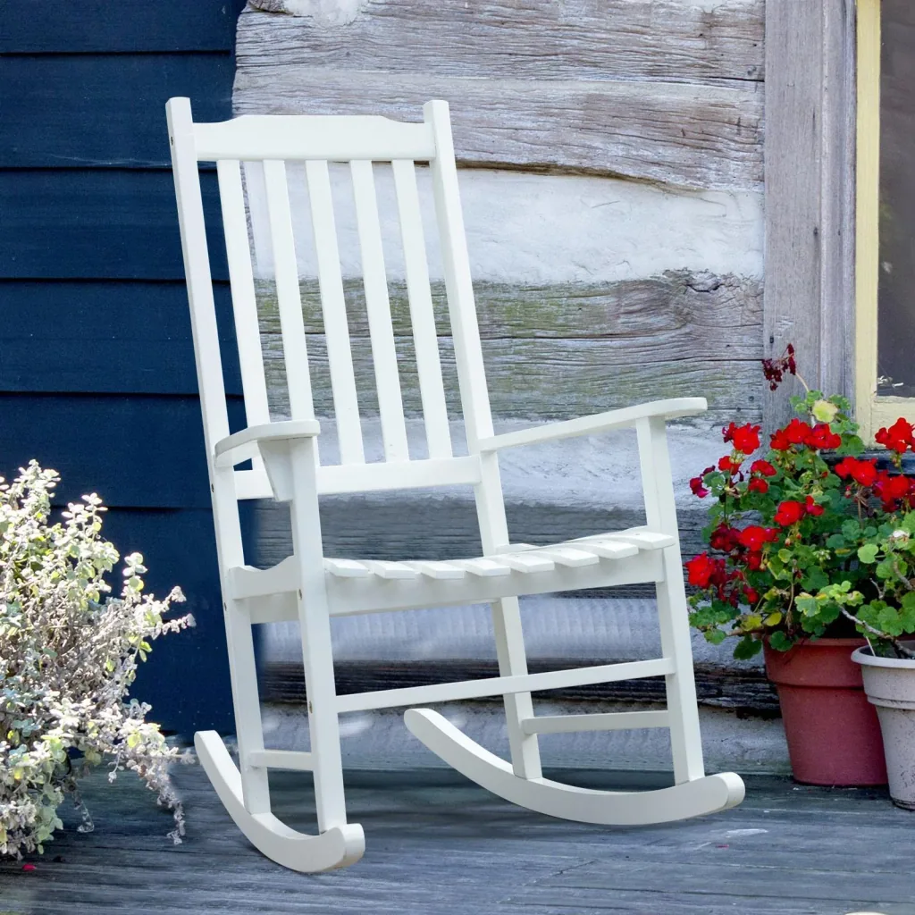 Schaukelsessel Gartenmöbel Relaxstuhl Schwingsessel Akazienholz ergonomisch weiß