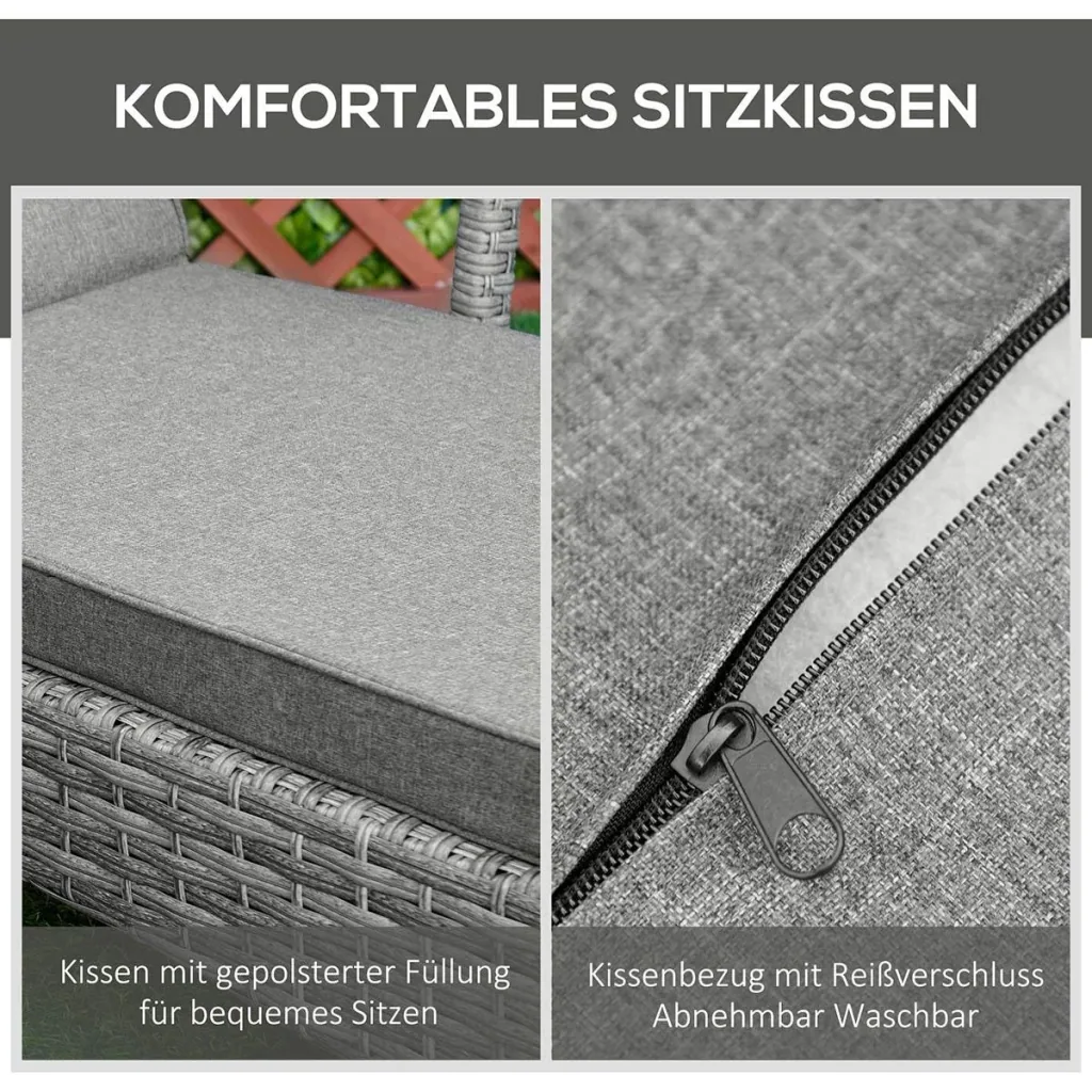 Sonnenliege Polyrattan Gartenliege Rattanliege Gartenmöbel Liege mit Polsterauflage 4 Stufen verstellbar Grau 192 x 62,5