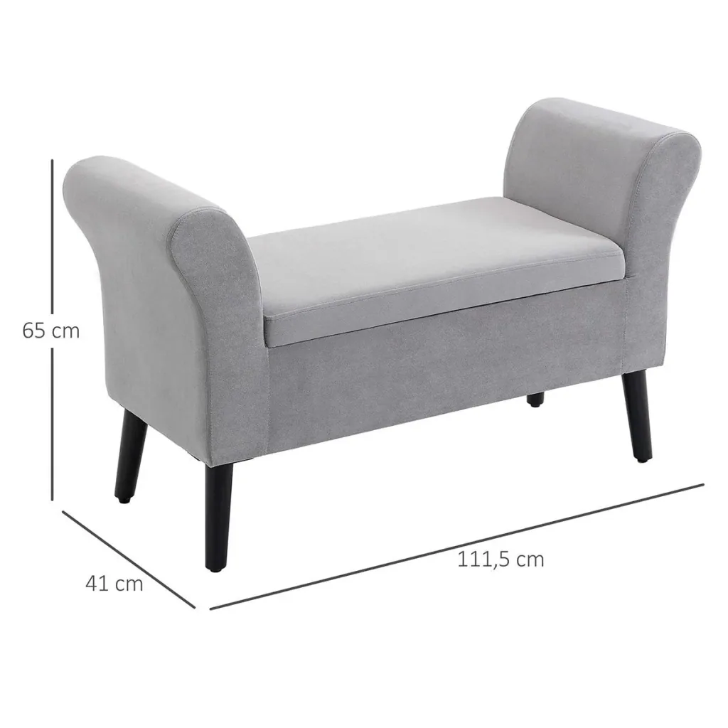 Sitzbank Polsterbank mit Stauraum Polyester Gummiholz Hellgrau 111,5 x 41 x 65 cm