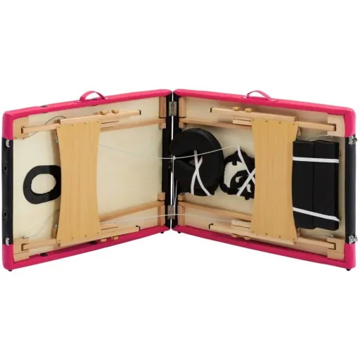 Klappbarer Massagetisch mit 2 Zonen aus Holz, schwarz und rosa