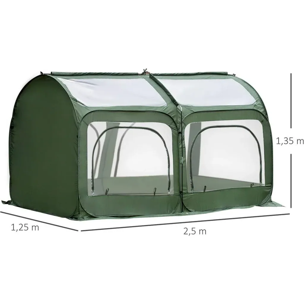 Pop-Up Gewächshaus mit 4 Reißverschlusstüren Treibhaus Tomatenhaus Frühbeet Stahl PVC Transparent 250 x 125 x 135 cm