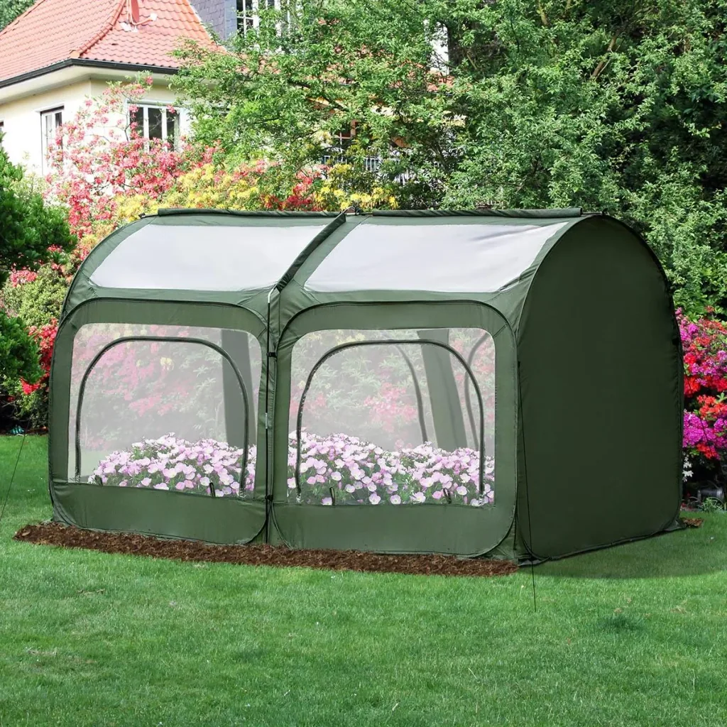 Pop-Up Gewächshaus mit 4 Reißverschlusstüren Treibhaus Tomatenhaus Frühbeet Stahl PVC Transparent 250 x 125 x 135 cm