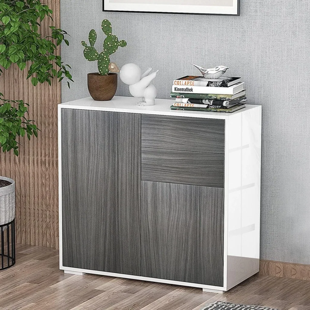 Standschrank Aufbewahrungsschrank Mehrzweckschrank Aktenschrank Kommode 2 Schublade 2 Türen E1 Spanplatte Hochglanz wei