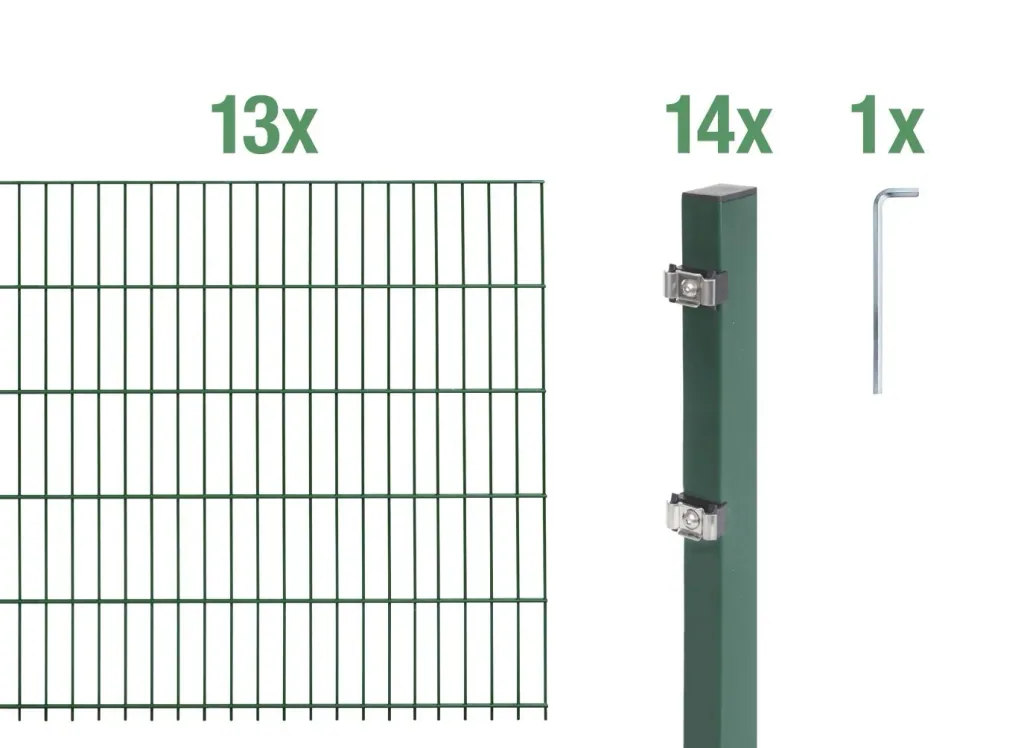 Doppelstabmattenzaun Komplettset, grün, Höhe 160 cm, Länge 26 m