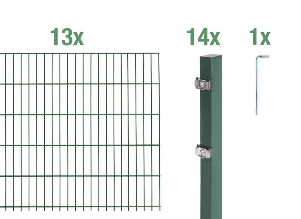 Doppelstabmattenzaun Komplettset, grün, Höhe 160 cm, Länge 26 m