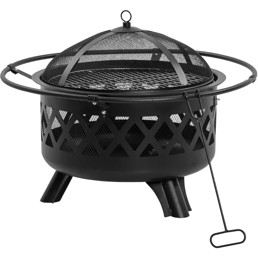 Feuerschale 2-in-1 - mit Funkenschutz - inkl. Grillplatte - Ø82 cm - Schwarz