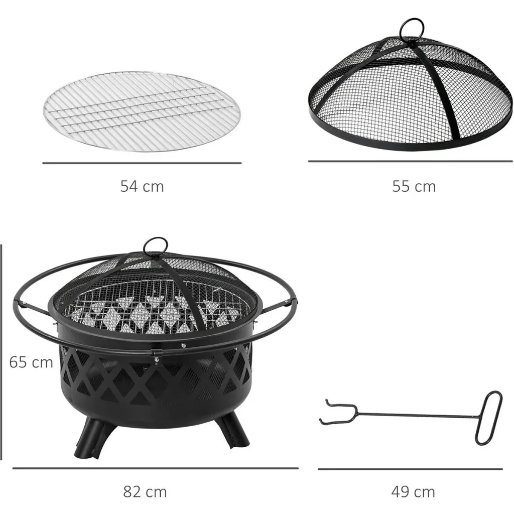 Feuerschale 2-in-1 - mit Funkenschutz - inkl. Grillplatte - Ø82 cm - Schwarz