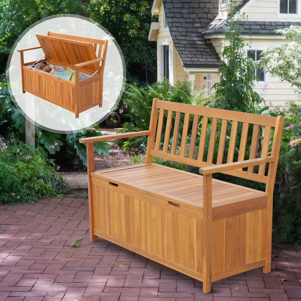 Gartenbank Truhenbank mit Stauraum Holz Natur