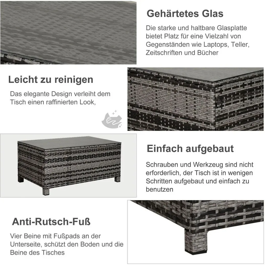 Garten Beistelltisch Couchtisch Gartentisch Balkontisch Polyrattan Grau 85 x 50 x 39 cm