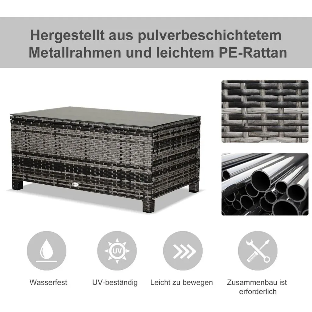 Garten Beistelltisch Couchtisch Gartentisch Balkontisch Polyrattan Grau 85 x 50 x 39 cm