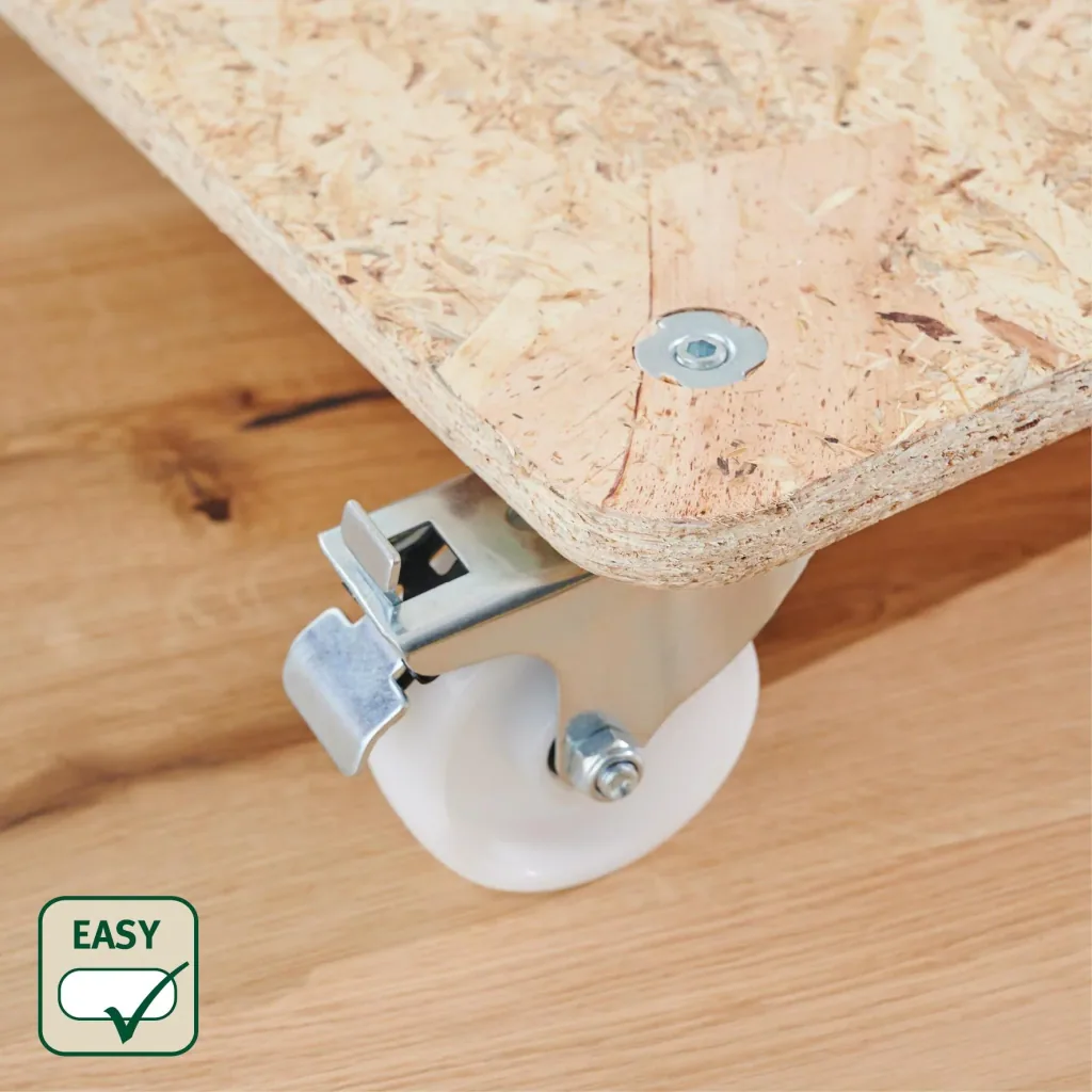 Transporthilfe MM 1172, 59 x 49 x 11 cm, harte Rollen Ø 75 mm, Rollenlager, OSB Platte, CO2-neutral, Tragkraft 250 kg