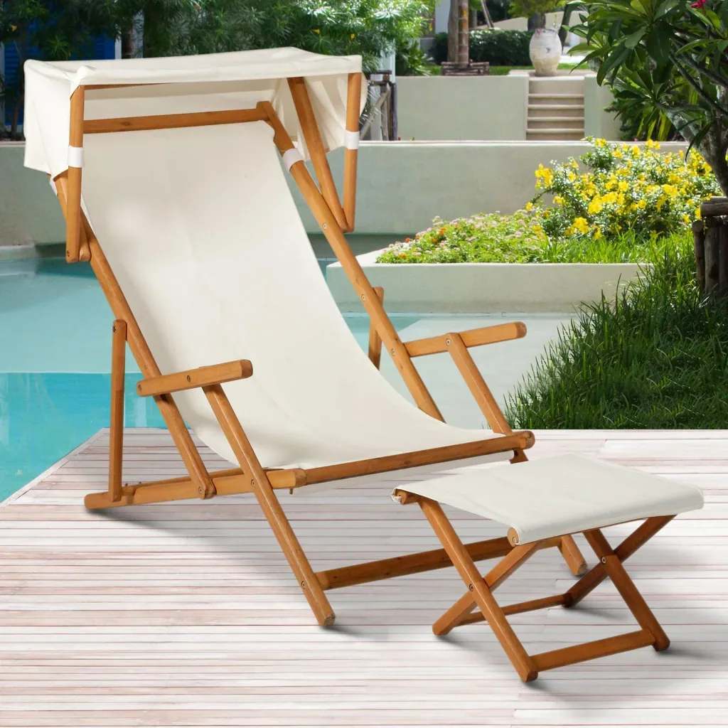 Sonnenliege Gartenliege Relaxliege verstellbar Gartenmöbel mit Sonnendach Hocker 161 x 72 x 68 cm