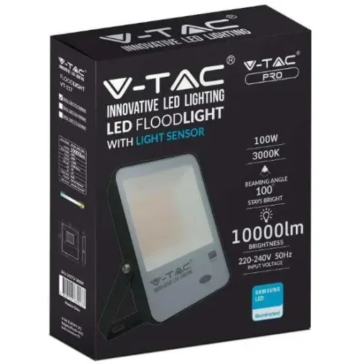 VT-117S LED-Scheinwerfer mit Tag/Nacht-Sensor - 100 W - 10000 Lm - 3000K - schwarz