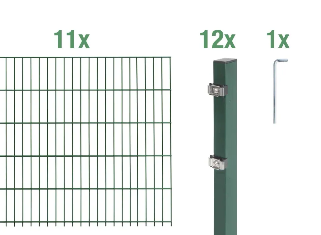 Doppelstabmattenzaun Komplettset, grün, Höhe 120 cm, Länge 22 m