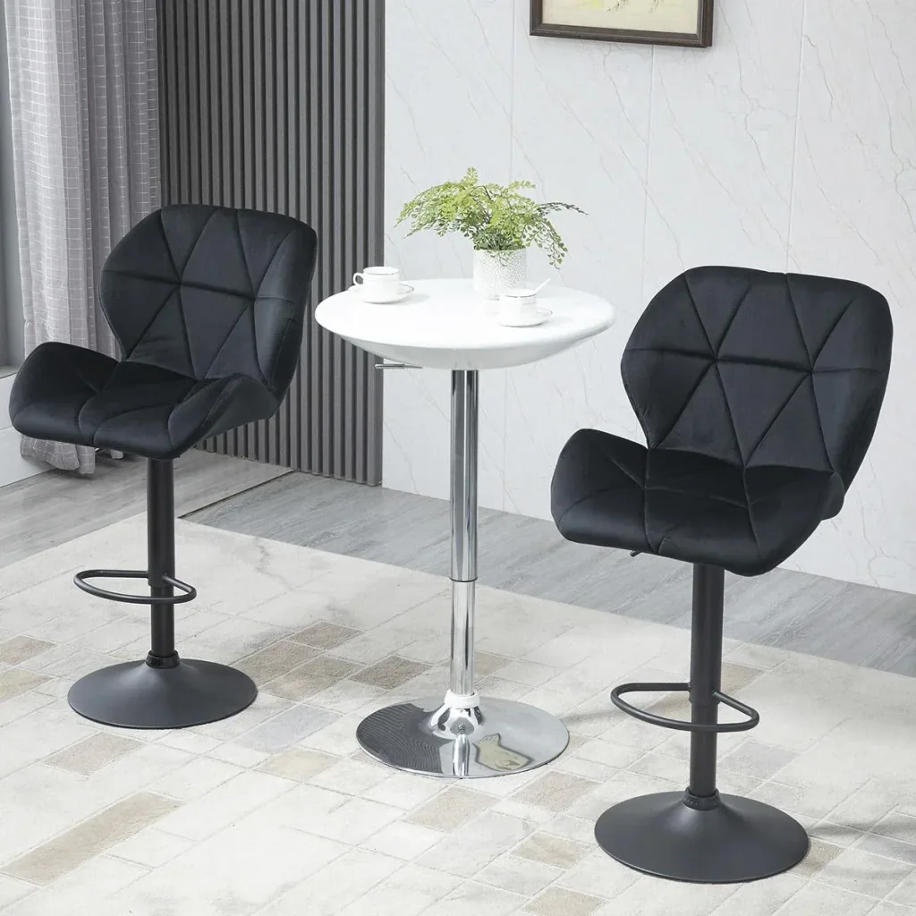 2er-Set Barhocker drehbare Barstühle mit Lehne Samt Touch höhenverstellbar armloser Schaumstoff Schwarz 51,5x 57,5 x 93-