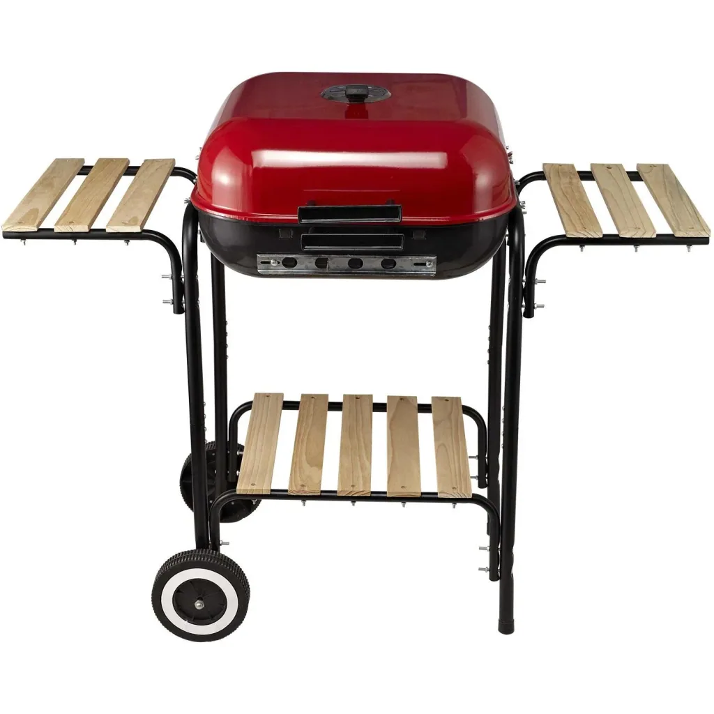 Kohlegrill Standgrill Grillwagen mit Windschutz 3 x Ablagefach Metall Rot 98 x 49 x 81 cm