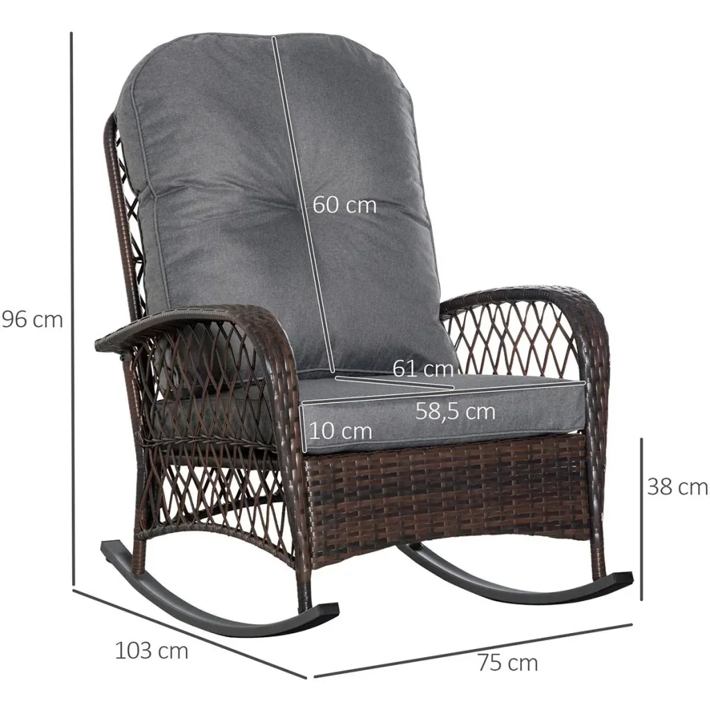 Schaukelstuhl gepolstert mit Knopfheftung PE Rattan Stahl Braun + Grau