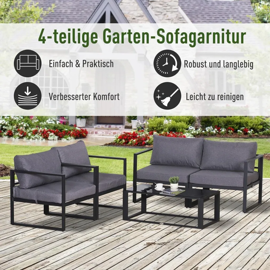 Gartengarnitur für 4 Personen grau