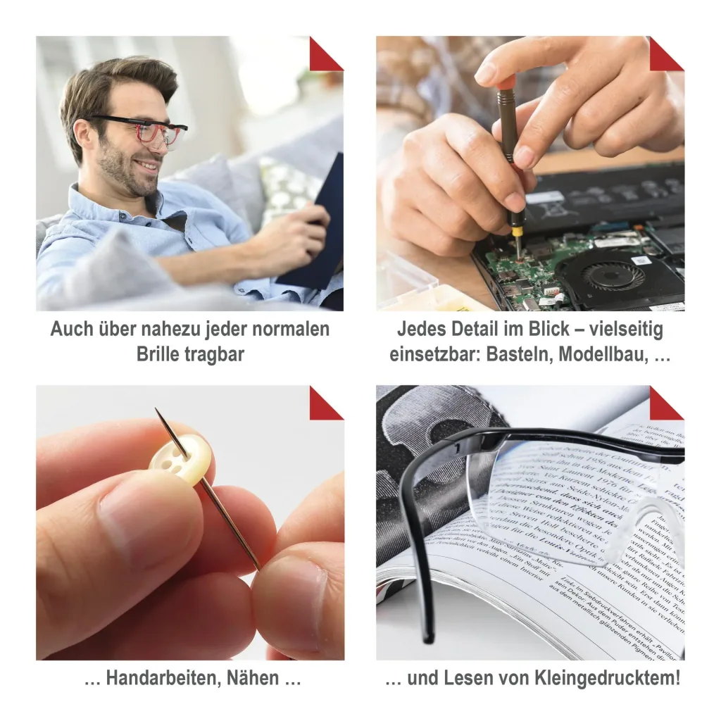 Vergrößerungs-Brille, Lupen-Brille, Schwarz