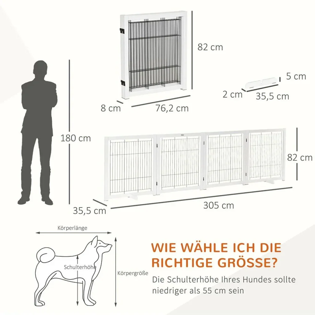 Türschutzgitter Holz Absperrgitter für Hunde Schutzgitter Hundegitter Sicherheitstür Bidirektionales Falten Stahl Weiß 3