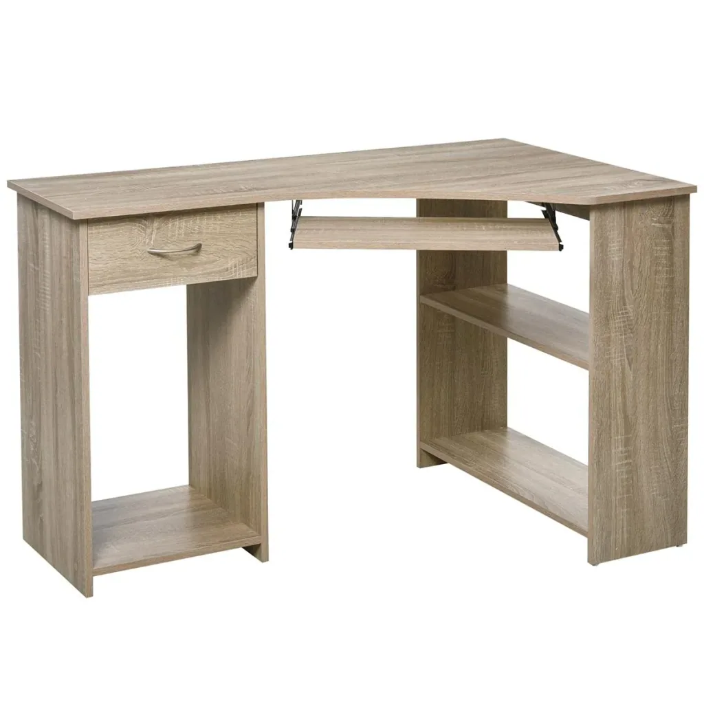 Eckschreibtisch mit 2 Ablageflächen L-förmiger Schreibtisch Computertisch mit Tastaturablage Schublade CPU-Ständer E1-Sp