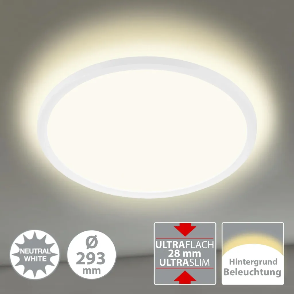 Ultraflaches LED Panel, rund, Ø 29,3 cm, 2400 Lumen, 18 Watt, weiß