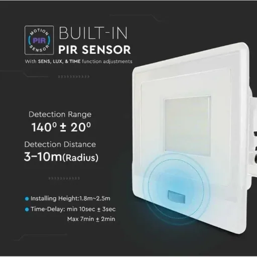 VT-158S LED-Flutlicht mit Sensor - 50 W - 4000 Lm - 4000K - Weiß