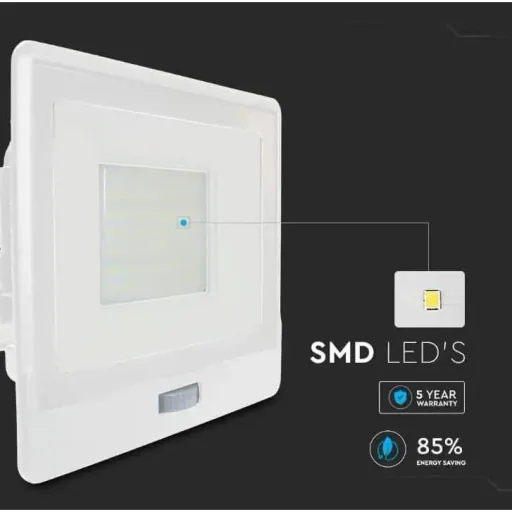 VT-158S LED-Flutlicht mit Sensor - 50 W - 4000 Lm - 4000K - Weiß