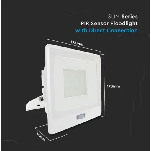 VT-158S LED-Flutlicht mit Sensor - 50 W - 4000 Lm - 4000K - Weiß