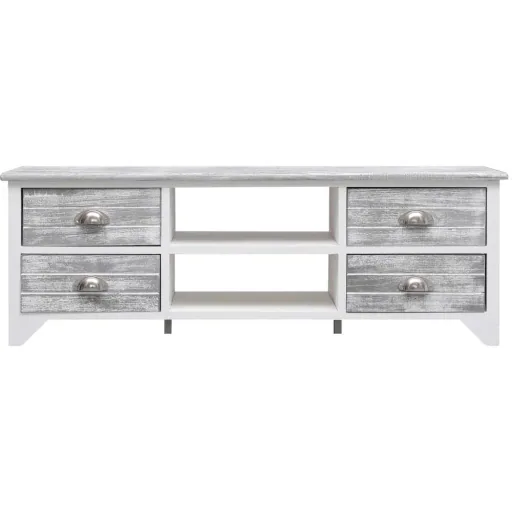 TV-Schrank 115x30x40 cm paulownia Holz weiß und grau