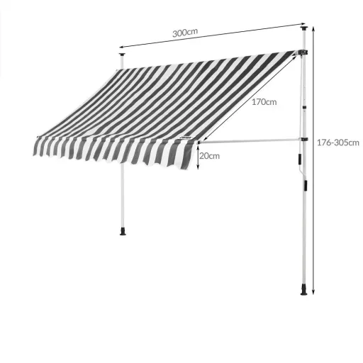 Klemmmarkise weiß/grau 300cm