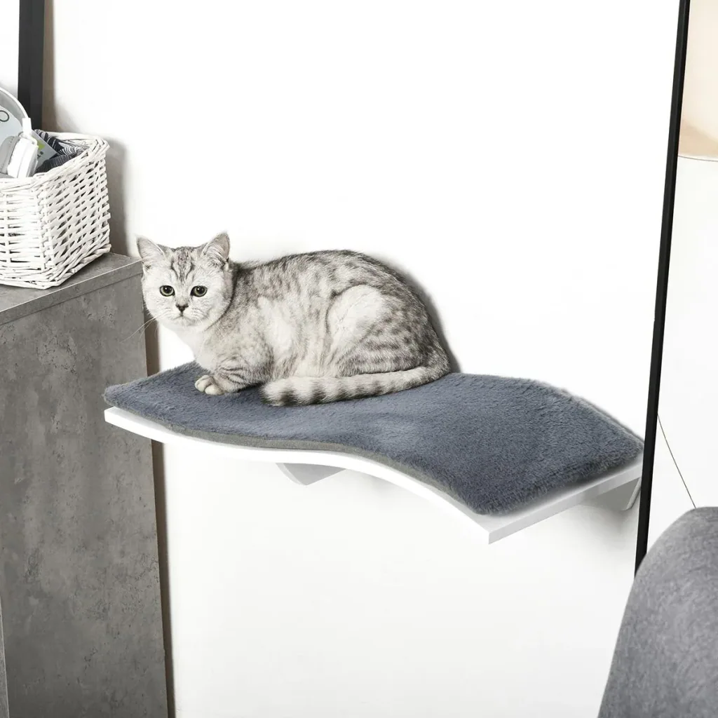 Katzenbett Katzenliege Katzen Wandliege Katzenregal Wandmontage Plüsch MDF Grau+Weiß 53 x 28 x 12 cm
