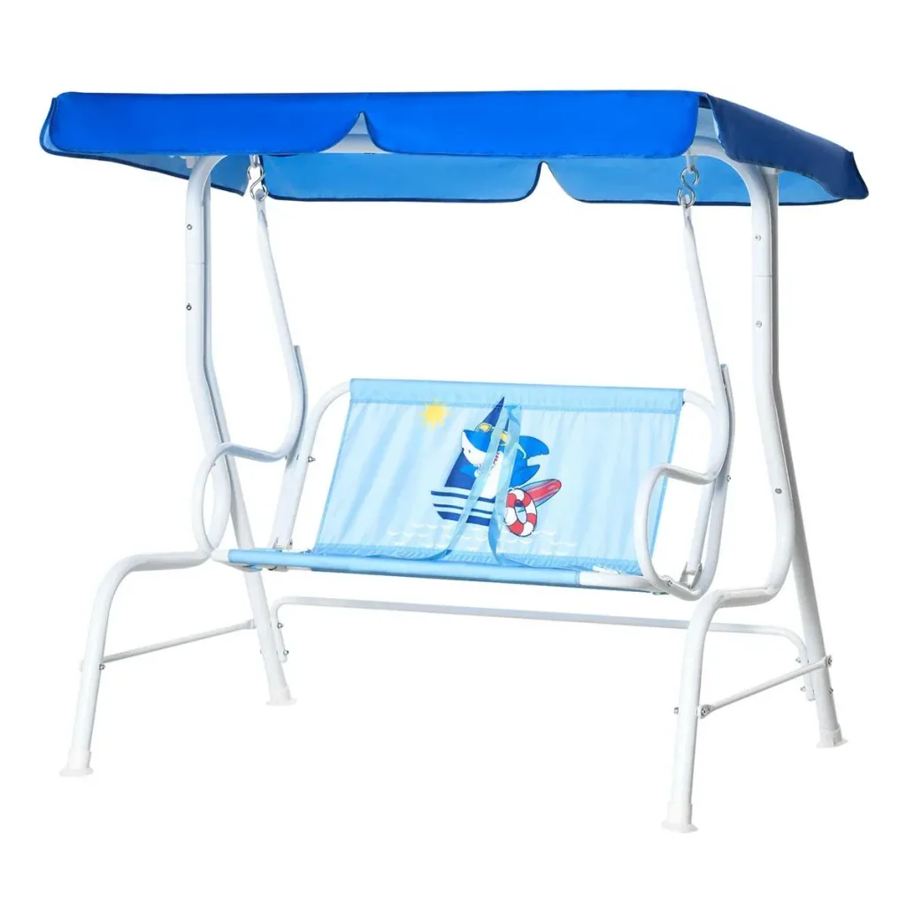 Kinderhängematte 2-Sitzer Kinderschaukel mit verstellbarem Sonnendach für 3-6 Jahre Kinder Metall blau 110 x 74 x 113 cm