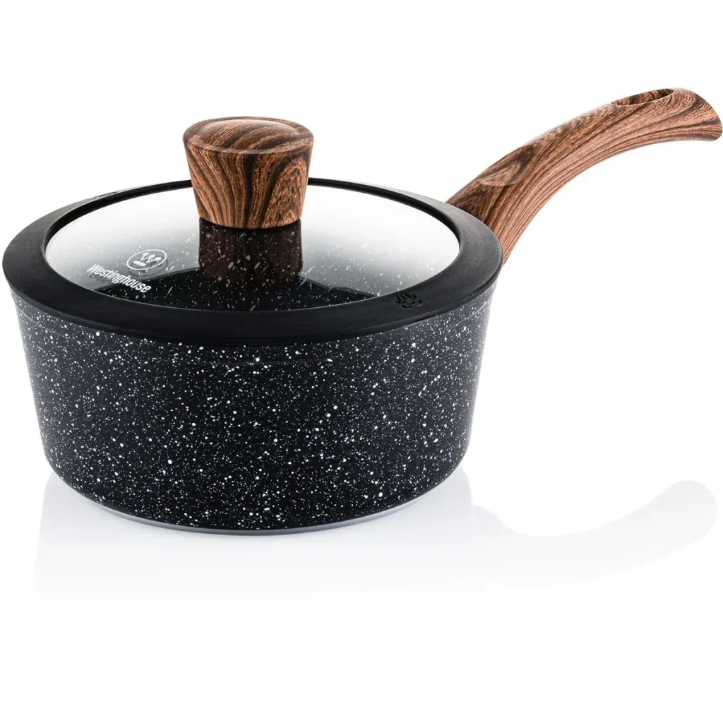 Schwarzer Marmor Holz Töpfe und Pfannen - Eintopf 18 cm + Eintopf 20 cm - Schwarz
