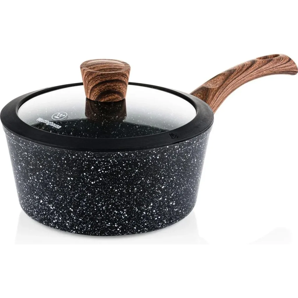 Schwarzer Marmor Holz Töpfe und Pfannen - Eintopf 18 cm + Eintopf 20 cm - Schwarz