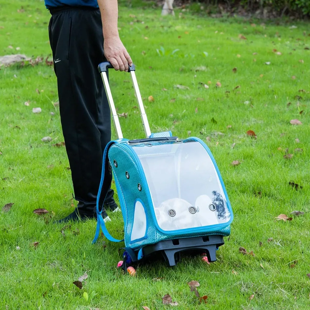 Rucksäcke Trolley für Hund und Katzen 2-in-1 Hundetrolley mit transparentem Fenster Katzentransportbox atmungsaktiv bis