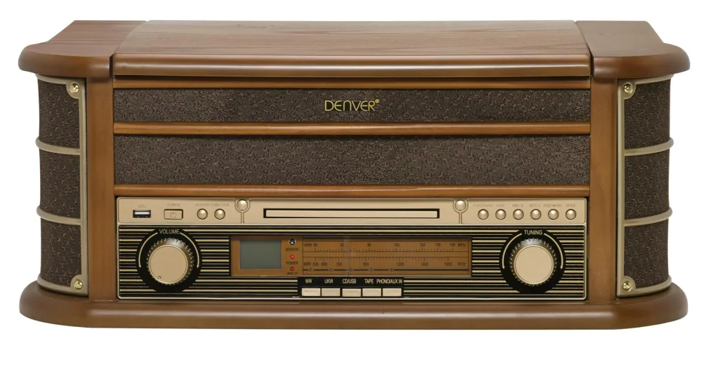 Retro Plattenspieler mit USB, CD, Radio, Kassette und Lautsprechern