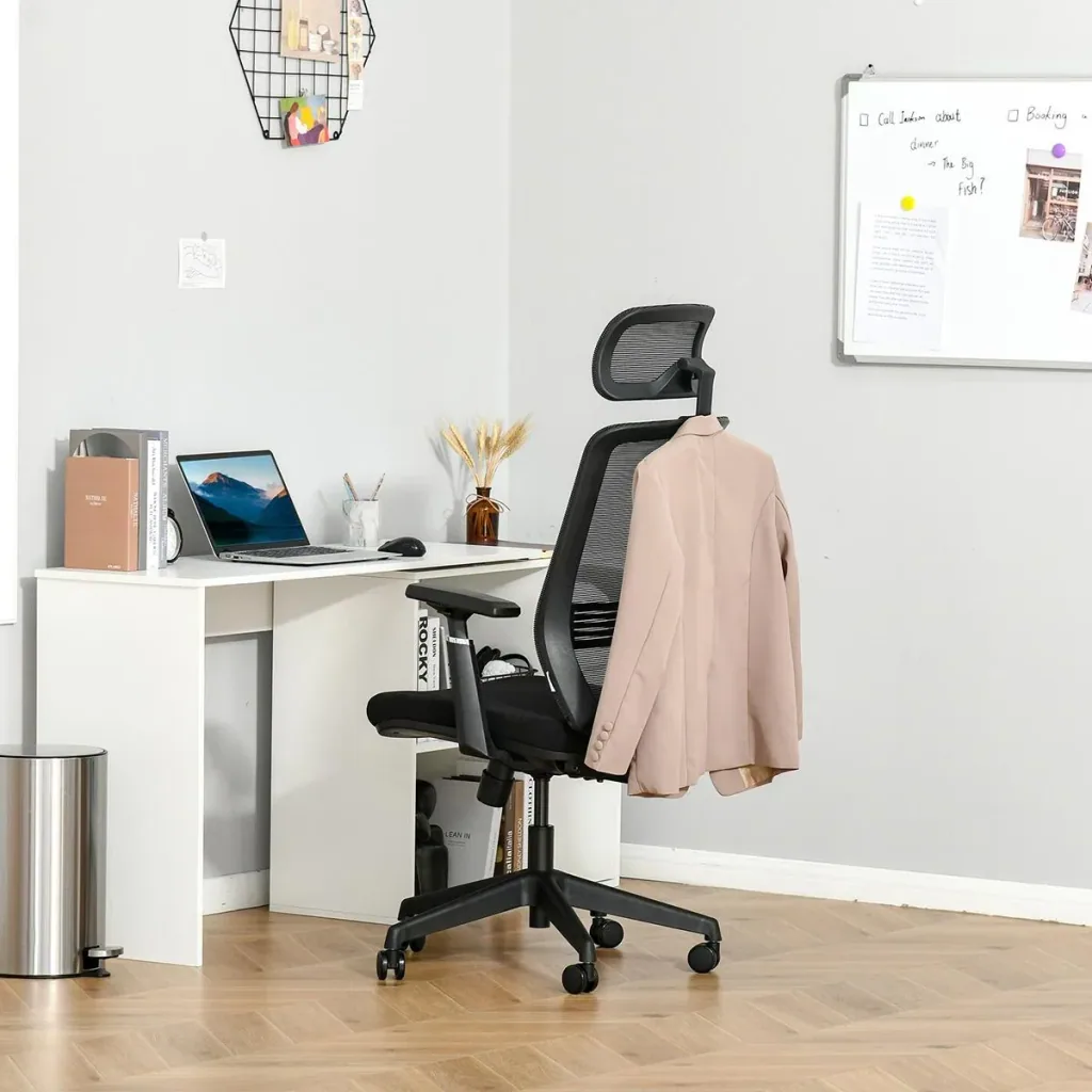 Bürostuhl Schreibtischstuhl Arbeitstuhl mit Kopfstütze Kleiderbügel höhenverstellbarer Drehstuhl Nylon Mesh Schwarz 66 x