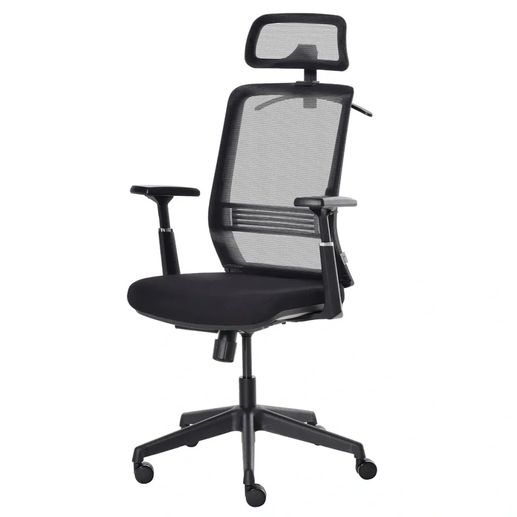 Bürostuhl Schreibtischstuhl Arbeitstuhl mit Kopfstütze Kleiderbügel höhenverstellbarer Drehstuhl Nylon Mesh Schwarz 66 x