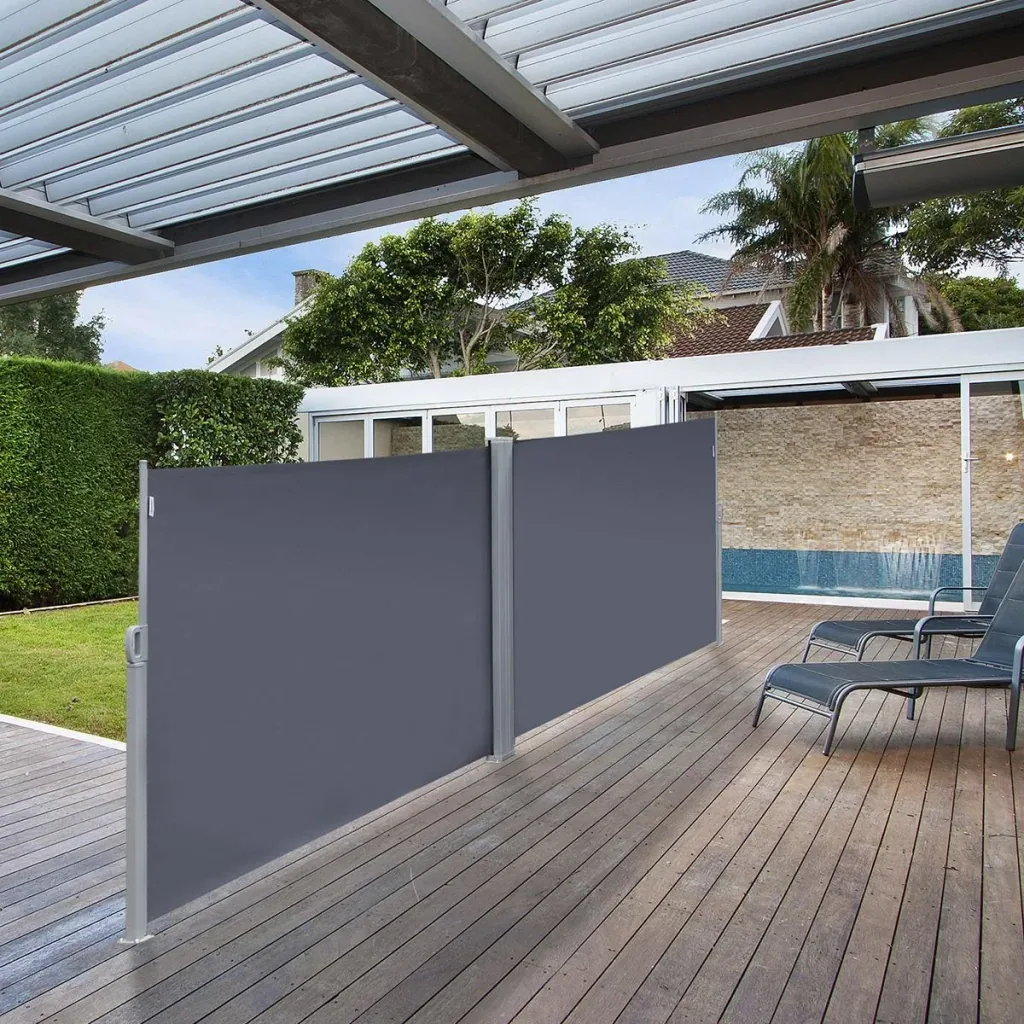 Seitenmarkise, Sicht- und Sonnenschutz, Seitenrollo, Polyester, Grau, 6 x 1,8 m