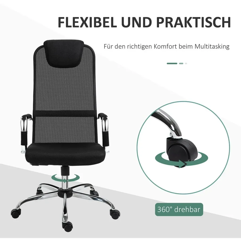 Bürostuhl mit Wippfunktion und Kopfstütze Schwarz