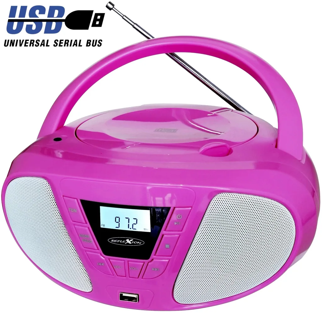 CD Radio Boombox mit UKW-Radio, CD und AUX-IN, pink