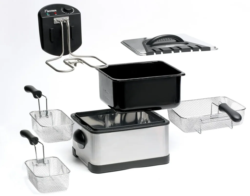 3 in 1 Fritteuse „DF 402 B“, Cool-Zone, Edelstahl gebürstet, Silberfarben/ Schwarz, 4,5 Liter, 2000 Watt