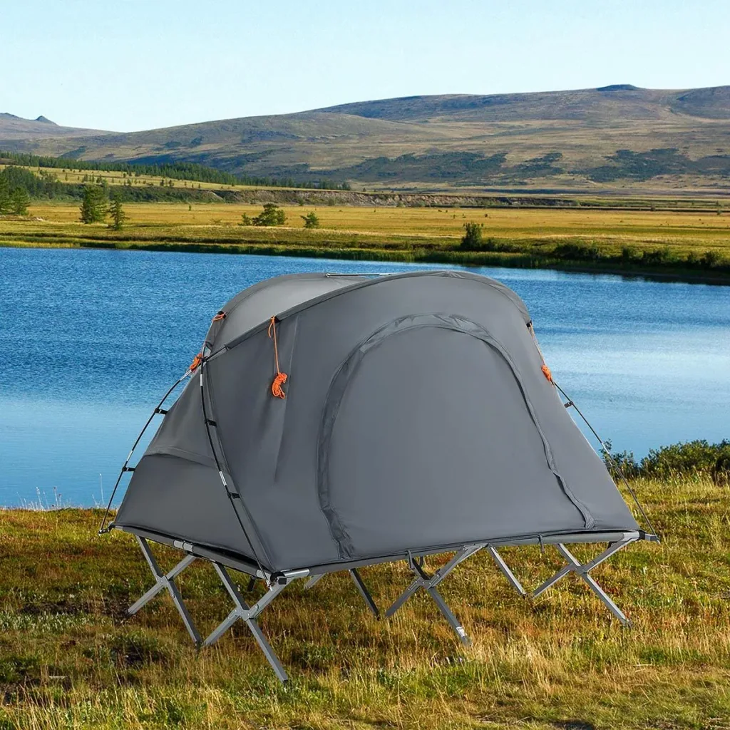 Campingzelt 2 Personen - mit Bett und Matratze - faltbar - Grau - 200 x 146 x 159 cm